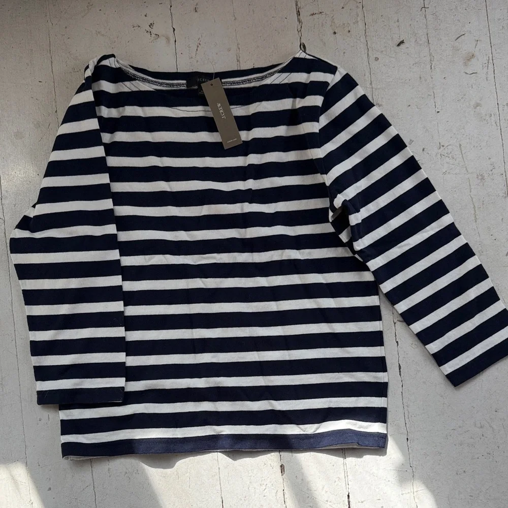 Navy and White Striped Boatneck Top - Picture 1 of 1